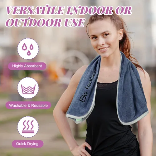Miniatura 3 de Peryiter 9 toallas de microfibra para gimnasio para hombres y mujeres, toallas de entrenamiento Soft Be Fearless para yoga, deportes, ejercicio