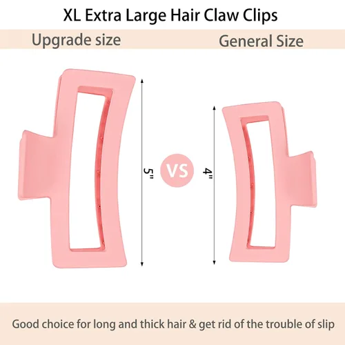 Miniatura 2 de 8 pinzas para el cabello cuadradas extra grandes de 5 pulgadas, pinzas rectangulares mate para mujeres y niñas, pinzas de sujeción fuerte XL jumbo