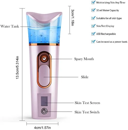 Miniatura 8 de FANTEXY Nano pulverizador facial con analizador de piel, probador de humedad, mini vaporizador portátil con USB, práctico pulverizador facial