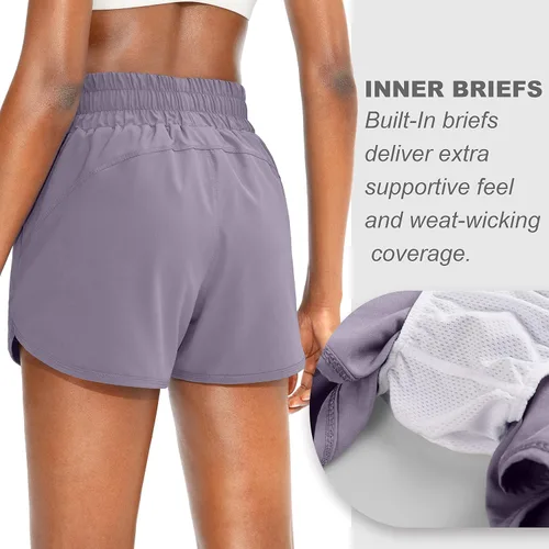Miniatura 2 de SANTINY - Pantalones cortos de correr para mujer con bolsillos con cremallera, cintura alta, pantalones cortos de entrenamiento atlético para mujer