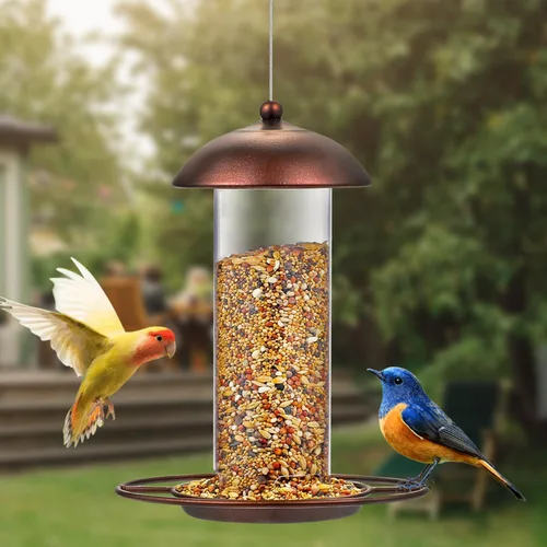 Miniatura 4 de Paquete de 2 comederos anchos de metal para pájaros, comedero colgante para pájaros al aire libre con capacidad de 1.6 libras, cordón de alambre