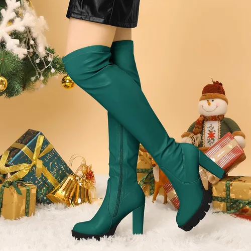 Miniatura 2 de Allegra K Botas altas de tacón grueso sobre la rodilla para mujer