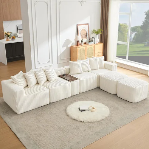 Miniatura 8 de Sofá seccional de 137.5 pulgadas, sofás modulares sin hueso para sala de estar, cómodo sofá de pana de felpa de asiento profundo, moderno sofá