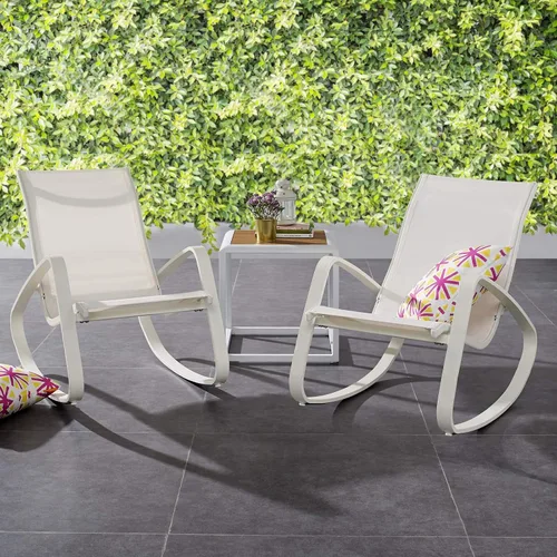 Miniatura 2 de Modway EEI-3180-WHI-WHI-SET - Juego de 2 sillas mecedoras de malla para patio al aire libre, color blanco