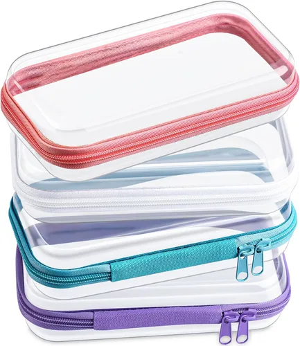 Miniatura 30 de Hoolerry 4 piezas de estuches rígidos transparentes con cremallera, bolsas de maquillaje, estuche de plástico para lápices, contenedores de caja