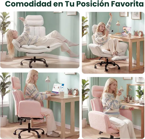 Miniatura 5 de HOMRELEXA Silla de oficina Criss Cross con reposabrazos y ruedas, cómoda silla de tocador de terciopelo, sillas ejecutivas ergonómicas para Blanco