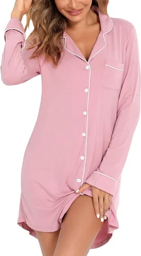 Miniatura 136 de Samring Camisón de pijama para mujer, manga corta/larga, con botones, camisón para dormir, camisón para novio, talla XXL
