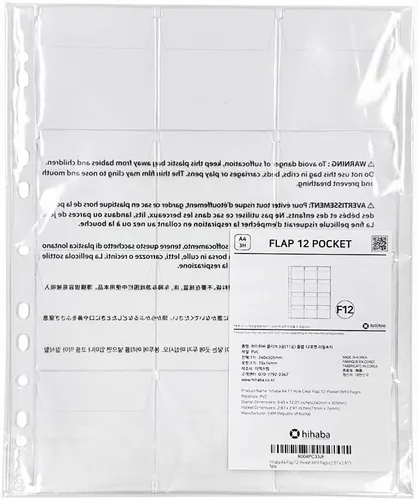 Miniatura 2 de Solapa A4 de 12 bolsillos, 1 pieza, mangas de bolsillo transparentes tipo 37, páginas de repuesto para álbum de fotos para tarjetas fotográficas