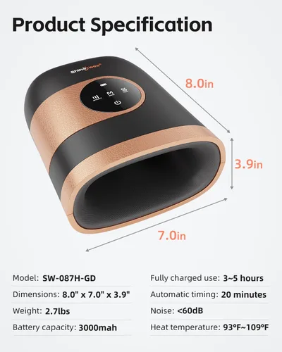 Miniatura 4 de Shine Well - Masajeador de manos inalámbrico con calor y compresión para artritis y túnel carpiano, alivio del dolor muscular de muñeca a palma