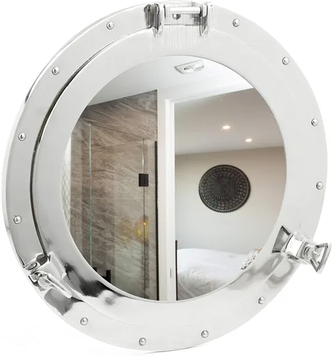 Nagina 20NICMIR - Espejo de diseño náutico de aluminio de níquel para casas de playa/lago, baños y dormitorios, 20 pulgadas de diámetro, color