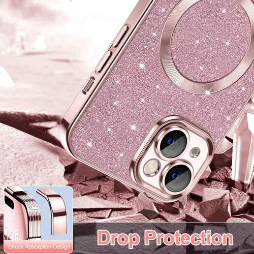 Miniatura 4 de Hython Funda para iPhone 15 Plus con purpurina, fundas magnéticas transparentes para teléfono con protector de lente de cámara