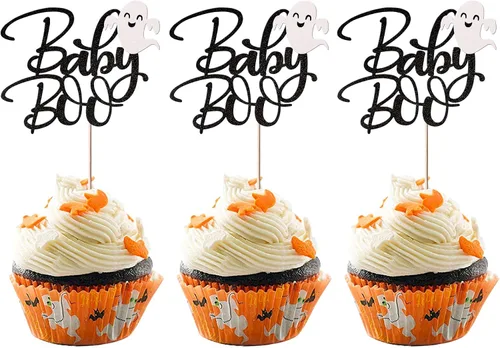 Miniatura 22 de Rsstarxi Paquete de 36 adornos para cupcakes de Halloween, murciélagos con purpurina, palitos de calabaza y calabazas, sombrero de bruja