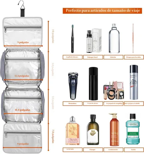 Miniatura 3 de Bosidu Neceser de viaje colgante, organizador de artículos de tocador de viaje de gran capacidad para mujeres con 4 compartimentos y 1 gancho