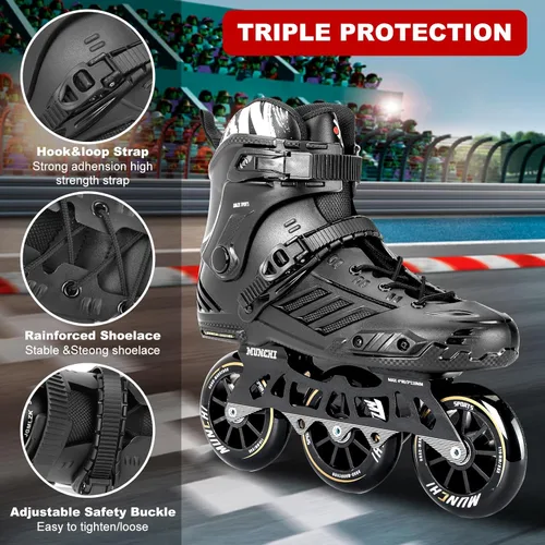 Miniatura 2 de Patines de velocidad en línea de 3 ruedas para Unisex,4.331 in Patines de ruedas Cuchillas Negro