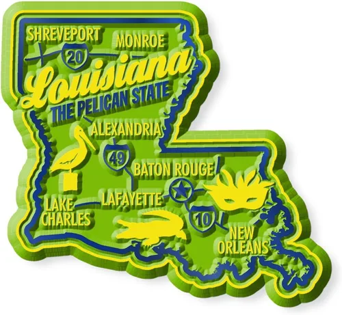 Imán Louisiana Premium State de Classic Magnets, 2.5 x 2.3 pulgadas, recuerdos coleccionables de goma 3D estilo vintage y regalos fabricados en los