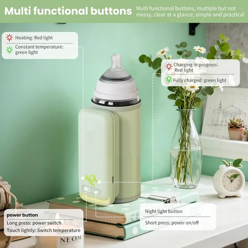 Miniatura 2 de Calentador de botellas aislado portátil, calentador de bebé sin agua, 6000 mAh y control de temperatura de 6 niveles, con una pequeña luz de altura