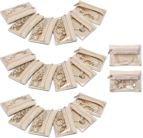 Vlando 20 piezas de joyería de viaje, bolsa de terciopelo para joyas con cremallera, bolsa de joyería de viaje transparente, organizador de viaje