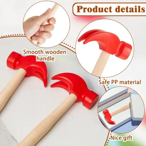 Miniatura 3 de Lewtemi Martillo de madera, 8 unidades, martillos de simulación, herramientas de mantenimiento de juguetes pequeños, juguetes para educación