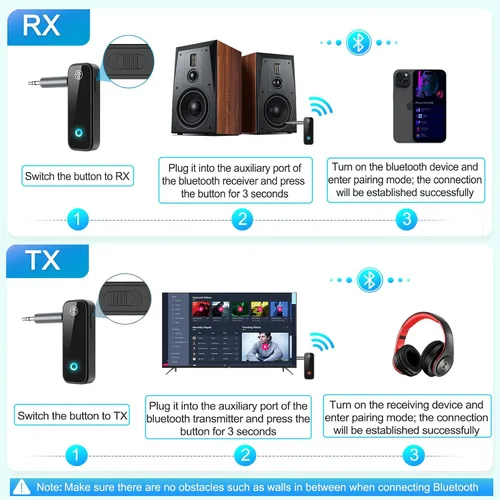 Miniatura 4 de Adaptador Bluetooth AUX 5.4 para automóvil, transmisor Bluetooth 2 en 1 receptor para auriculares de TV, altavoz estéreo para el hogar, llamadas
