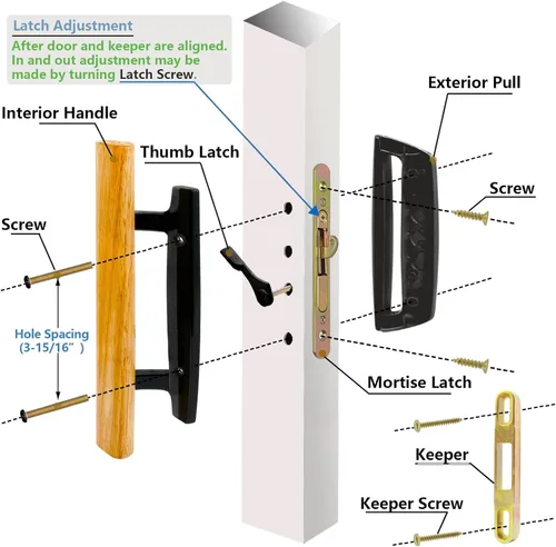 Miniatura 4 de Manija para puerta corrediza de vidrio de patio con cerradura de muesca de 45°, sin llave, mangos interiores de madera de roble y tirador exterior
