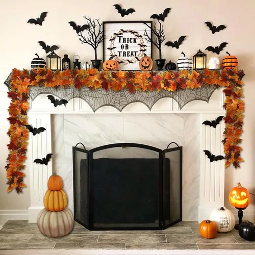 Miniatura 8 de Paquete de 5 guirnaldas de hojas de arce de otoño, 30 pies, guirnalda artificial de otoño de hojas de arce de Acción de Gracias, decoración de mesa