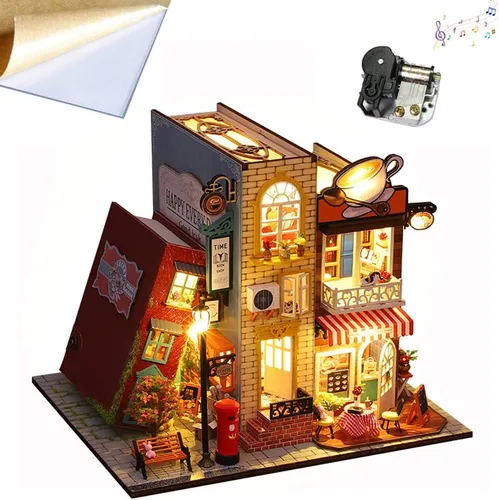 Soporte de madera 3D para libros, rompecabezas de casa de muñecas, sujetalibros de madera, kit de construcción de rincones con luz LED para