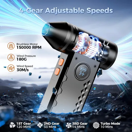 Miniatura 2 de Limpiador de Aire Comprimido, Plumero de Aire Eléctrico de 150000RPM con Pantalla LED y Luz, Soplador de Aire Inalámbrico Ajustable de 4 Engranajes