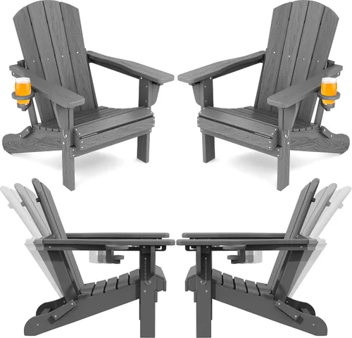 Miniatura 22 de SERWALL Silla Adirondack plegable ajustable, silla Adirondack reclinable con portavasos, Aruba