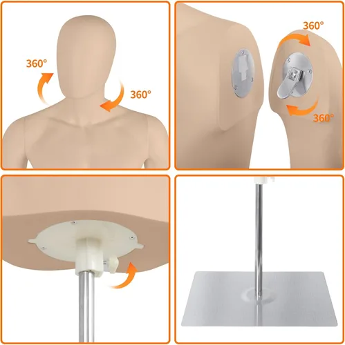 Miniatura 3 de maniquí femenino sin cabeza, de plástico ajustable, cuerpo medio para exhibición, con cabeza y soporte de metal, para tiendas minoristas de ropa