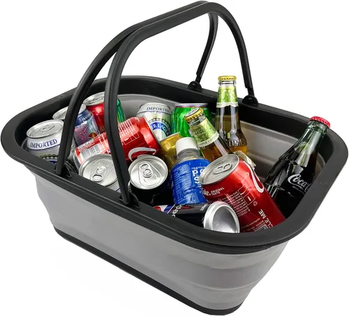 Miniatura 5 de SAMMART Tina plegable con asa de 15 litros (4 galones) – Cesta de picnic portátil – Contenedor de almacenamiento plegable para lavar platos, camping