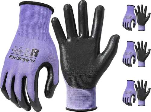 Miniatura 13 de MANUSAGE Guantes de trabajo de nitrilo, ajuste elástico cómodo 3D, agarre potente, pantalla táctil, revestimiento de espuma duradera, flexibles