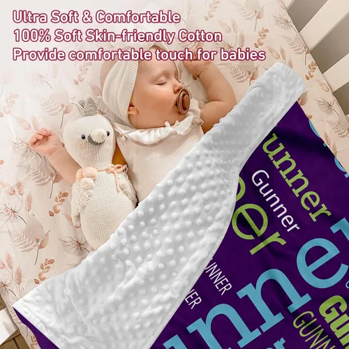 Miniatura 4 de Manta de doble capa para bebé con nombre personalizado, manta de cama personalizada con estampado morado para bebés, niños, niñas y niños