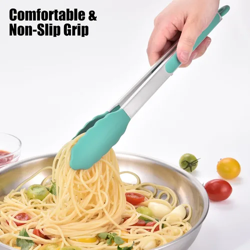 Miniatura 7 de Doosu Pinzas de cocina para cocinar: juego de pinzas para alimentos resistentes al calor de 600 °F con puntas de silicona antiarañazos, pinza