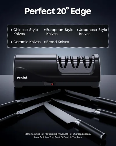 Miniatura 6 de Afilador de cuchillos eléctrico para cocina, afilador de cuchillos eléctrico de 3 etapas con abrasivos 100% de diamante, guía de ángulo de precisión