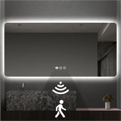 Miniatura 27 de Espejo LED Negro para Baño, 32"x24" Espejo de Baño Inteligente con Luces, Sensor de Movimiento, Antivaho, Regulable Sin Escalones y 3