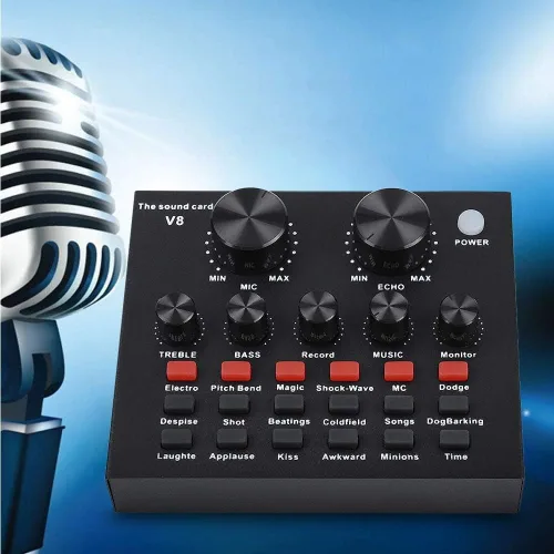 Miniatura 6 de V8 - Tarjeta de sonido en vivo, mezclador de audio USB Tarjeta de sonido externa para micrófono, tarjeta de sonido KTV en vivo, tarjeta de sonido