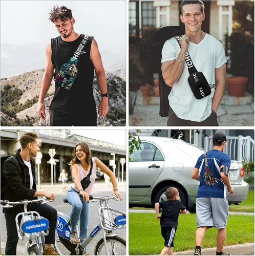Miniatura 6 de Long Keeper Bolso bandolera pequeño para hombre, mochila ligera para el pecho, bolsas de hombro para senderismo, ciclismo, viajes, correr, Hoja Azul