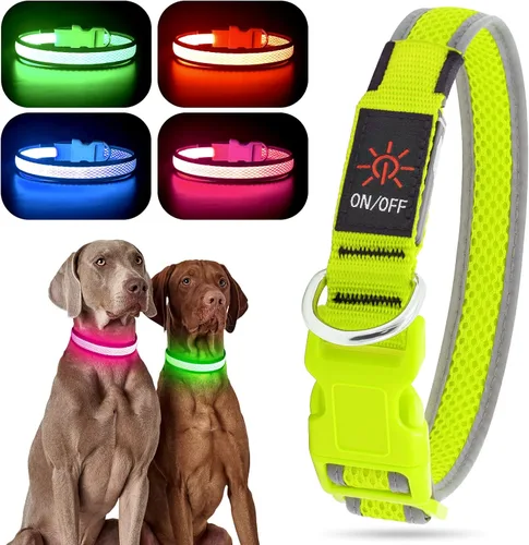 Miniatura 12 de YFbrite Collar de perro iluminado, collar de cachorro con LED recargable por USB, superbrillante, ajustable, luces brillantes para perro para Rojo