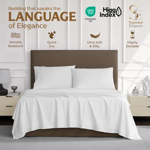 Miniatura 3 de SUPREME ELEGANCE Juego de sábanas de 1200 hilos de algodón blanco de lujo, ultra suaves y sedosas, con propiedades de absorción de humedad