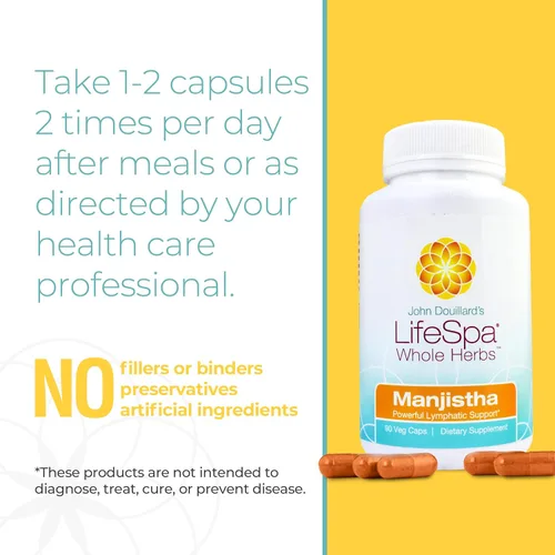 Miniatura 6 de LifeSpa Cápsulas Manjistha de hierbas enteras Limpieza del hígado Multivitamínico vegano para apoyo linfático y desintoxicación hepática 90