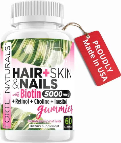 Gomitas de biotina para el cabello y la piel, 5,000 mcg por porción, suplemento de belleza para un cabello más fuerte, vegano, suplemento kosher,