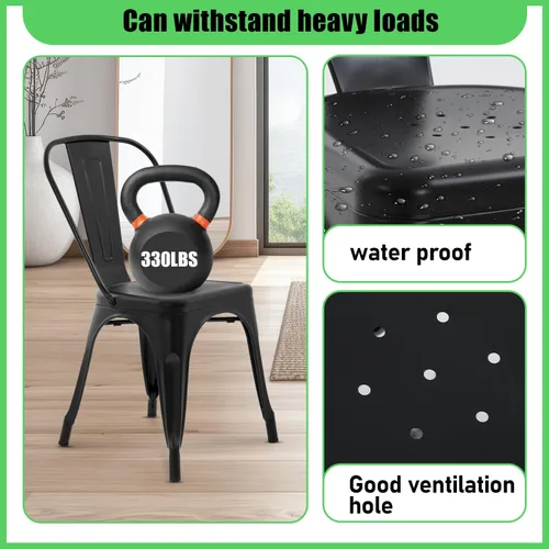 Miniatura 7 de Dopinmin Juego de 4 sillas de comedor modernas de metal negro, apilables, sillas de patio para interiores y exteriores, altura del asiento de 18 pies