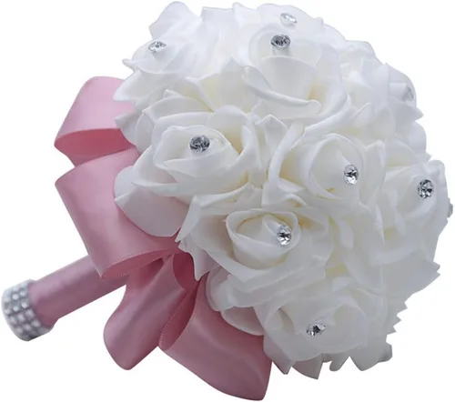 Miniatura 4 de S_SSOY Ramo de boda de cristal PE rosas para novia, dama de honor, flores de mano para fiesta, iglesia, día de San Valentín, azul marino