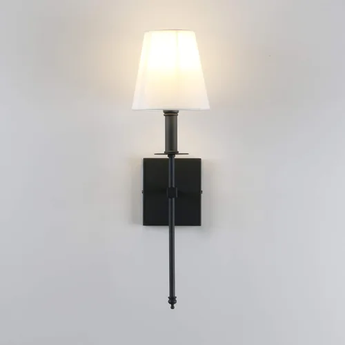 Miniatura 7 de PERMO - Juego de 2 lámparas de pared industriales rústicas clásicas con pantalla de tela blanca acampanada y soporte de columna cónico negro