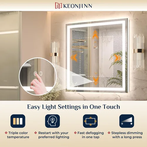 Miniatura 4 de Keonjinn - Espejo de baño LED de 24x32 pulgadas con luz, iluminación frontal y trasera, espejos iluminados para la pared del baño con luces