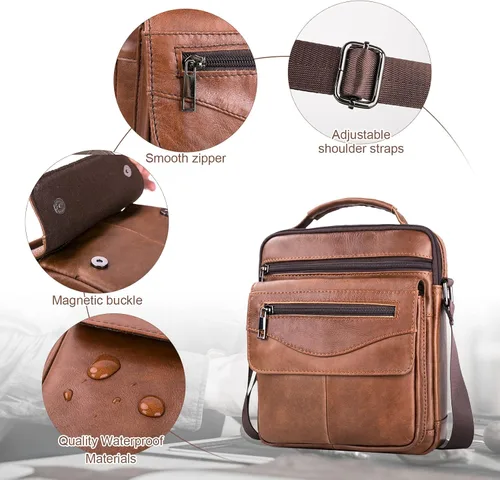 Miniatura 5 de COSCOOA Bolso de hombro para hombre, bolso de cuero para hombre, bolso cruzado para hombre, bolso de mensajero, bolso de viaje