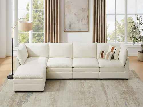 Miniatura 14 de VANOMi Sofá Seccional Modular Cloud de 127" para Sala de Estar, Sofá Cama Moderno de Gran Tamaño con Asiento Profundo y Otomana de Cojín Grueso