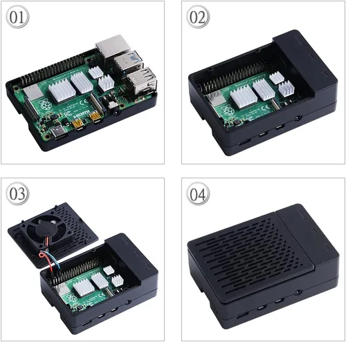 Miniatura 6 de GeeekPi Funda para Raspberry Pi 4 con fuente de alimentación de 18 W, 5 V, 3.6 A, funda Pi 4B con ventilador PWM de 1.575 x 1.575 x 0.394 in y 4