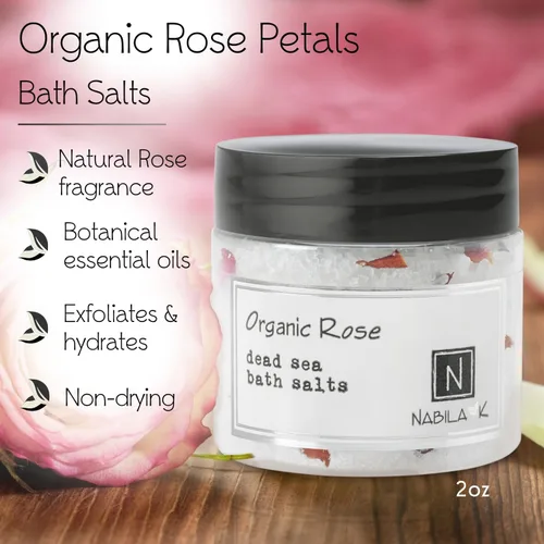 Miniatura 2 de Nabila K - Sales de baño orgánicas de rosas – Sal del Mar Muerto y sal de Epsom exfoliante y remojar – Exfolia e hidrata la piel, aceites esenciales