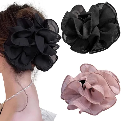 Miniatura 12 de Jaczora 2 pinzas para el pelo de seda de gasa, pinza grande de perlas con lazos, accesorios para el cabello para mujeres y niñas